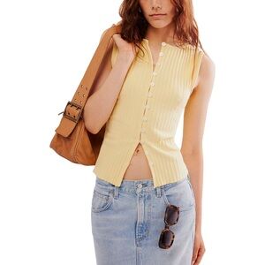 Free People Anthropologie Sleeveless Yellow Ribbed Top Shirt Vest Medium 8 10 12